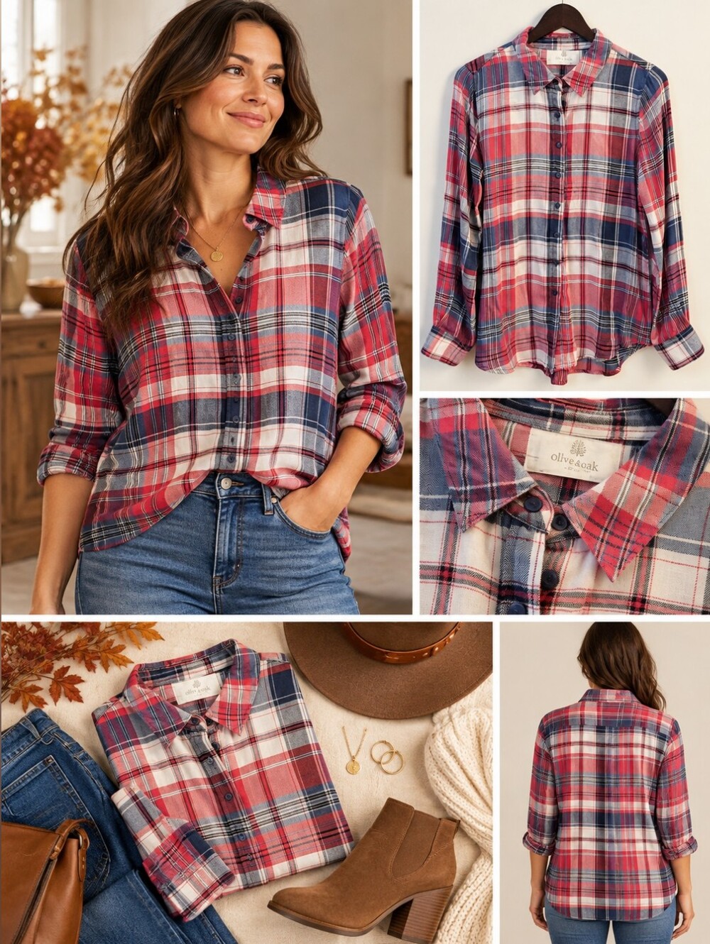 NWT Olive & Oak Button Up Shirt Plaid - L - Autumn Americana